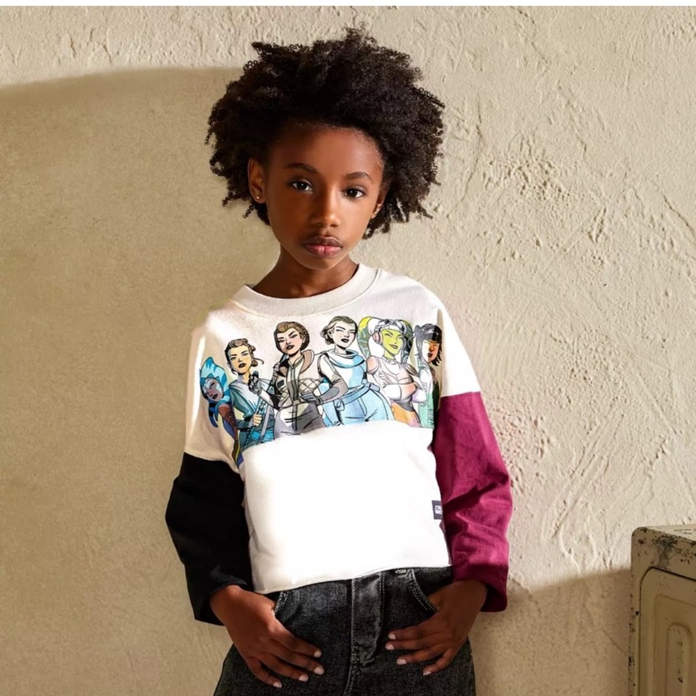 Disney Parks Star Wars Kids Long Sleeve Tee White with Black and Burgundy
